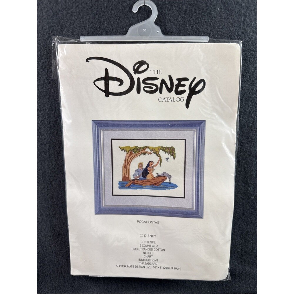 Vintage Disney Catalog Pocahontas John Smith Meeko Counted Cross Stitch Kit 1272